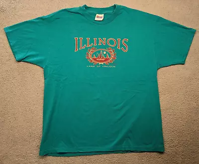 Vtg 90s Illinois Land Of Lincoln T-Shirt -Size XL- Teal Single-Stitch • $9.99