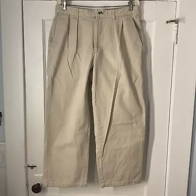 Vintage 90s Tommy Hilfiger Chino Pants 34x32 Beige Khaki Embroidered Logo • $15.99