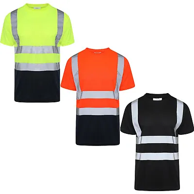 Hi Viz Vis T-Shirt High Visibility Reflective Tape Safety Security Work Top Size • £10.95