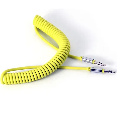 £3.25 • Buy 3.5mm Coiled AUX Cable Mini Jack To Jack Male Audio Auxiliary Lead PC Car Yellow