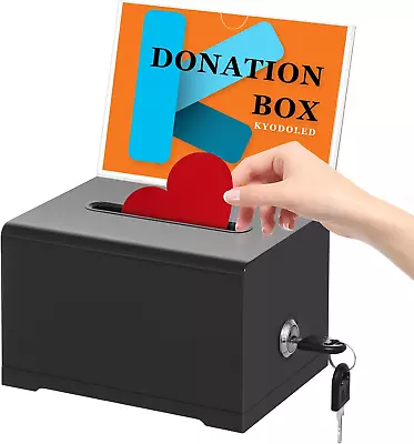 KYODOLED Black Donation Box With LockBallot Box With Sign HolderSuggestion Box • $20.57