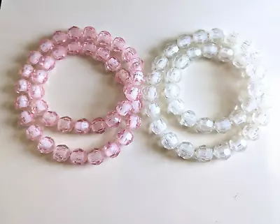 VTG 1 Pink White 23  Long & 1 White Clear 21  Long Faceted Pop Bead Necklaces • $19.99