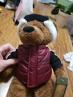 Eddie Bauer 2003 Brown Plush Teddy Bear Hat Red Vest Sweater Stuffed Animal • $16