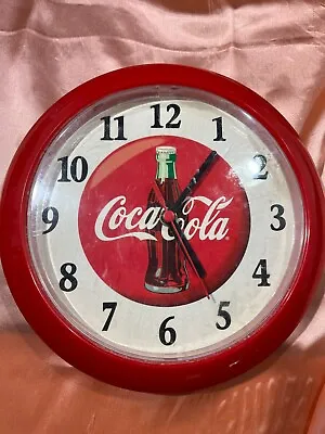 Vintage Coca Cola Red Metal Wall Clock Battery Operated 9 1/2” • $28