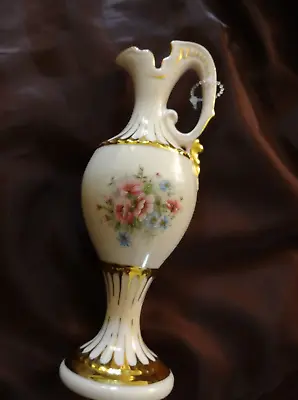 Victoria Czechoslovakia Floral Design Gold Gilt Pink 7 In. Pitcher Vase • $19.95