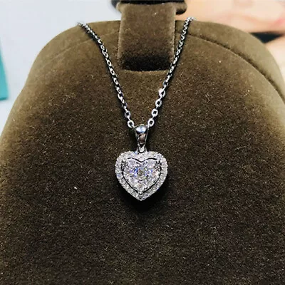 Heart Crystal Pendant 925 Silver Chain Necklace Women Girl Jewellery Necklaces • £2.99