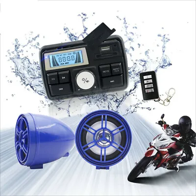 12V Bluetooth ATV Motorcycle Audio Radio Stereo Speakers MP3 USB Blue Anti-thelf • $75.89