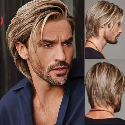 Handsome Mens Natural Short Straight Hair Wig Cosplay Party Full Wigs • £8.99
