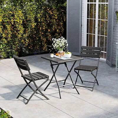 Wood Effect Garden Folding Dining Table And Chairs Outdoor Balcony Patio Bistro • £45.95