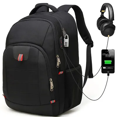 Men Women Laptop Backpack 30L Large USB Waterproof Rucksack Travel School Bag • £15.99