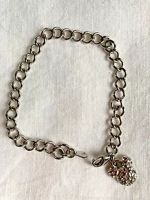Vintage Disney Mickey Mouse Crystal Rhinestone Silver Charm Clasp Bracelet 8” • $12.50