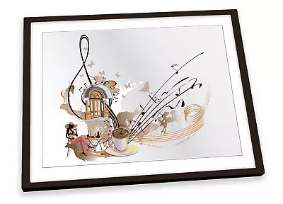 Music Note Cafe Coffee FRAMED ART PRINT Picture Poster Artwork • £10.99