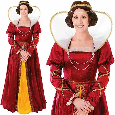 Queen Elizabeth Costume Tudor Medieval Ladies Womens Fancy Dress Outfit • £43.99