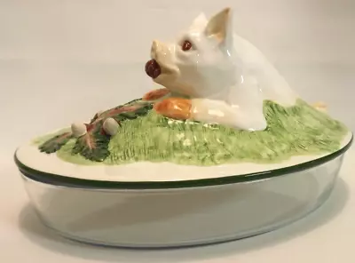 Vietri Pig Majolica Animal Series Oval Ceramic Casserole With Glass Pyrex Base • $45
