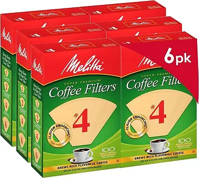 Melitta #4 Cone Coffee Filters Unbleached Natural Brown 100 Count (Pack Of 6) • $34.99