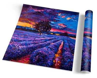 Purple Lavender Landscape FRAMED ART PRINT Picture Square Artwork • £12.99