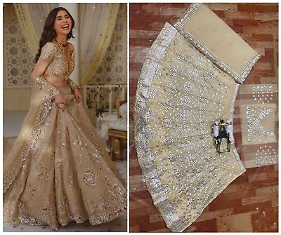 Golden Bridal Designer Lehenga Choli Foil Mirrors Indian Party Wear Gold Lengha • $66