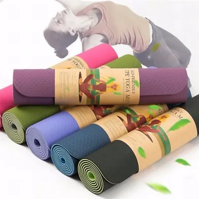 Non Slip Durable TPE - Lightweight - Eco-Friendly - Pilates Yoga Mat With Strap • $19.98