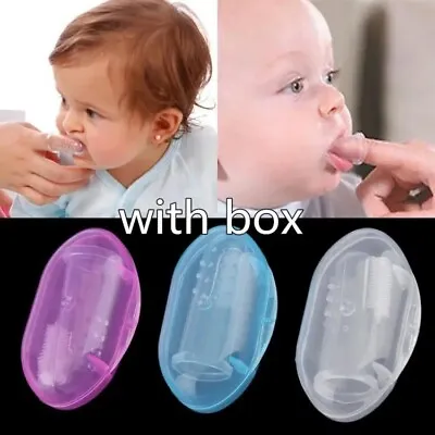 Baby Silicone Finger Toothbrush Soft Teether With Case Gum Tongue Massage Brush • £1.95