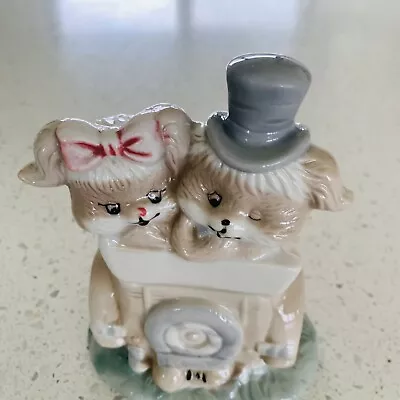 Vintage Cats (Dogs?) Couple Figurine Kitsch I Love You Top Hat Bow • $24