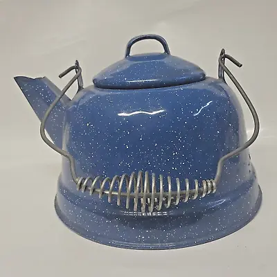 $12.50 • Buy Blue And White Speckled Enamelware Teapot Kettle -Camp Ware