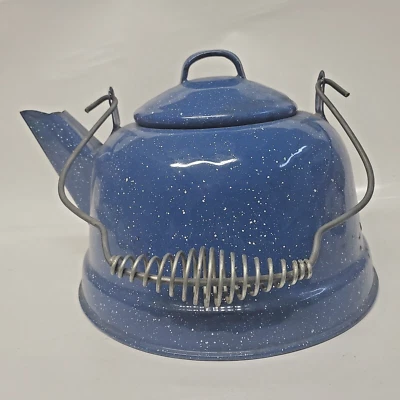 $12.50 • Buy Blue And White Speckled Enamelware Teapot Kettle -Camp Ware