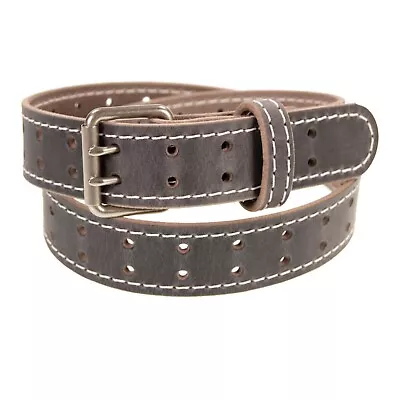 Mens Buffalo Leather Belt_Double Prong Buckle_1 1/2  Width_Amish Handmade • $43.39