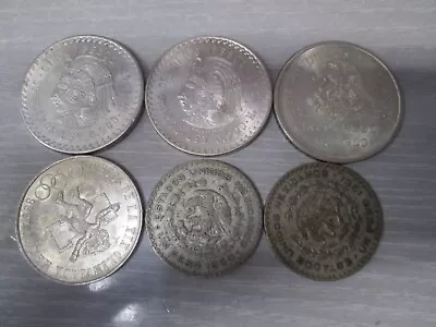 Lot Of 6 Mexico SILVER Coins _ Cinco Pesos Un Peso Olympic • $94
