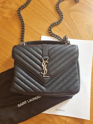 $1790 • Buy Authentic Saint Laurent YSL Medium College Black Silvertone Bag With Receipt 