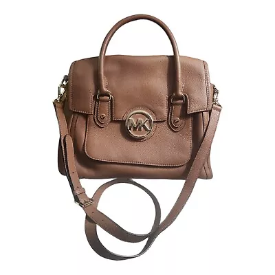$448 MICHAEL KORS Margo Large Shoulder Satchel Tote Bag Pebbled Leather Brown • $119.99