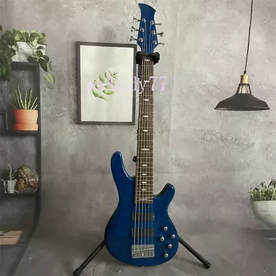 6 String Blue Quilted Maple Top Electric Bass Guitar Rosewood Fretboard Hardware • $299.25