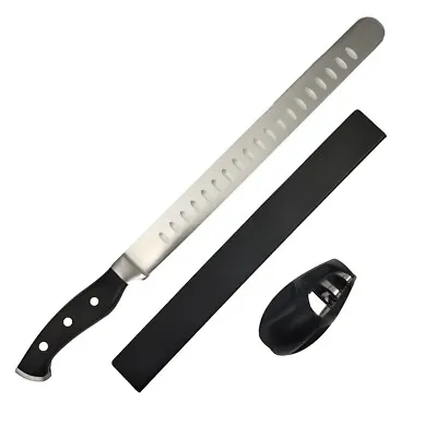 Master Maison Supreme 12  Granton Slicer Knife W/ 2-Stage Knife Sharpener Guard • $59.99