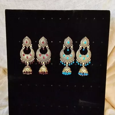 Indian Jewellery: Tear Drop Jhumka - Available In 2 Colours  Red And Blue  • $17