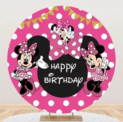 Round Minnie Mouse Backdrop Birthday Background Photo Props Party Supplies Props • $22.99