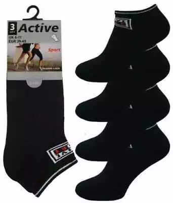 £11.49 • Buy 12 Pair Mens Active Sport Logo Black Cotton Trainer Liner Big Foot Socks 11-14