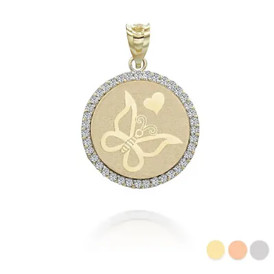 Gold Butterfly Heart With Diamonds Coin Medallion Pendant Necklace • $389.99