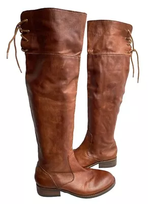 Vince Camuto Fays Brown Leather Cuffed Knee High Tall Riding Boots Women’s 7.5 B • $41.29