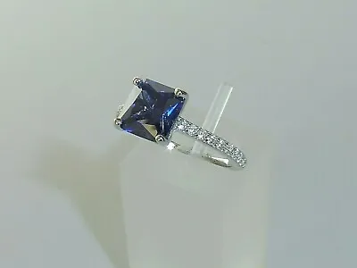 Ladies 925 Sterling Silver 1.5 Carat Princess Cut Tanzanite White Sapphire Ring • £28.99