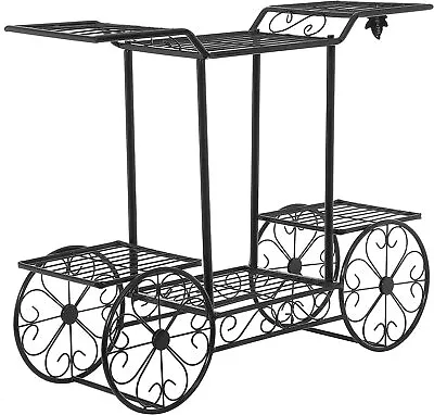 $49.99 • Buy Black Metal 6-Tier Garden Cart Indoor Planter Stand, Flower Pot Display Rack