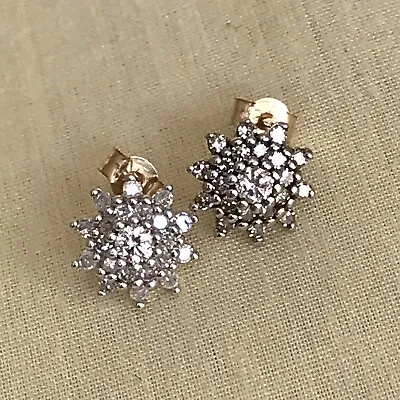 £195 • Buy Vintage 9 Carat Gold Diamond Cluster Stud Earrings 0.5 CTW. Post Backs
