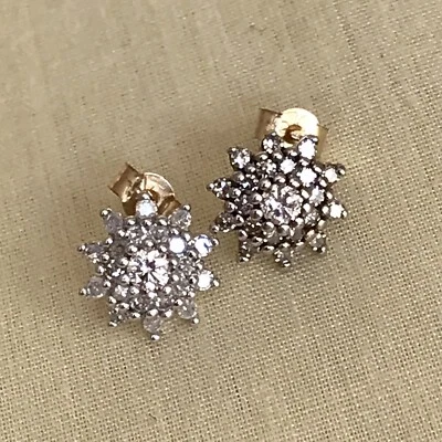 £195 • Buy Vintage 9 Carat Gold Diamond Cluster Stud Earrings 0.5 CTW. Post Backs