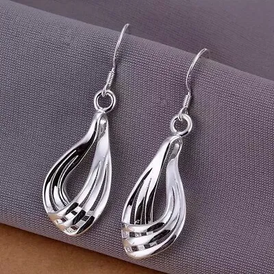 $4.99 • Buy Women’s 925 Sterling Silver Water Drop Triple Band Earrings