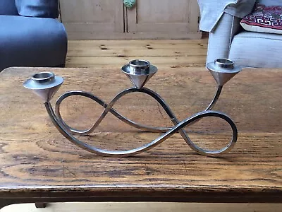 Vintage Late 20th C Curving Silver Metal Candelabra Candle Holder Centrepiece • £36