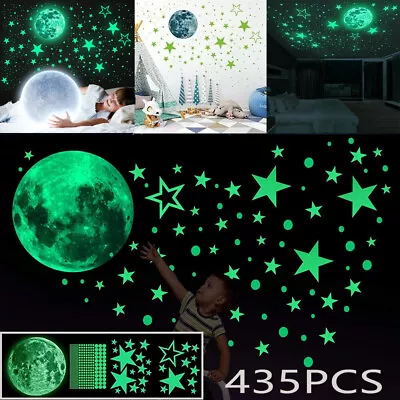 435PCS Glow In The Dark Moon Stars Stickers Ceiling For Kids Bedroom Wall Decor • $9.40