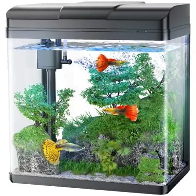 Fish Tank 1.7 Gallon Glass Aquarium With Air Pump & LED Light 1.7 Gallon Black • $59.23