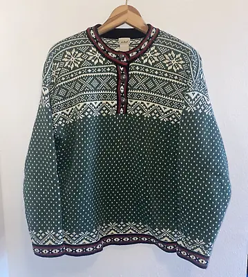 Vintage LL Bean Fair Isle Nordic Cotton Snowflake Skiing Sweater Women Large • $27