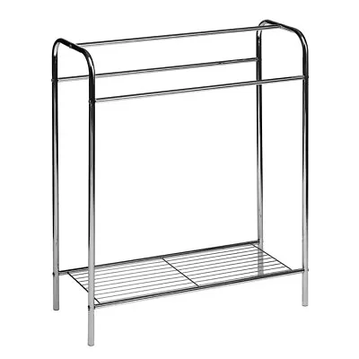 Floor Standing Steel Wire Towel Stand Rack Rail With Shelf Chrome Plated 1601517 • £27.95