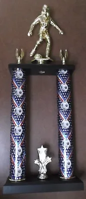 $11.69 • Buy Female Soccer 2 Post Blue Column Trophy Award Black Wood Base Championship Size