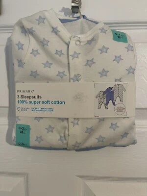 £0.99 • Buy Baby Boy Girl Unisex 0-3 Months Sleepsuit Pack Of 3