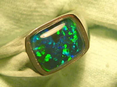 Mens Opal Ring Sterling Silver Natural Opal Triplet 10x8mm Rectangle Item 170433 • $160.21